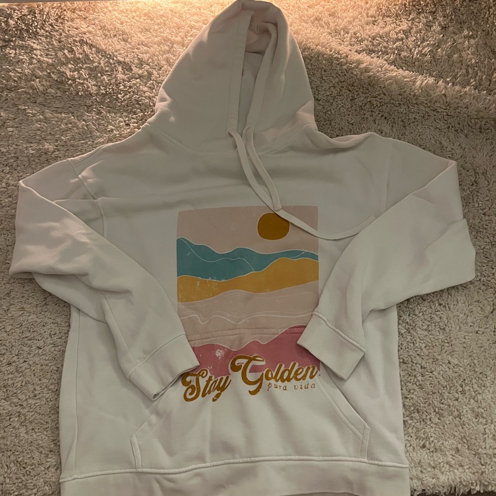 Pura Vida White Hoodie with Gold Accent